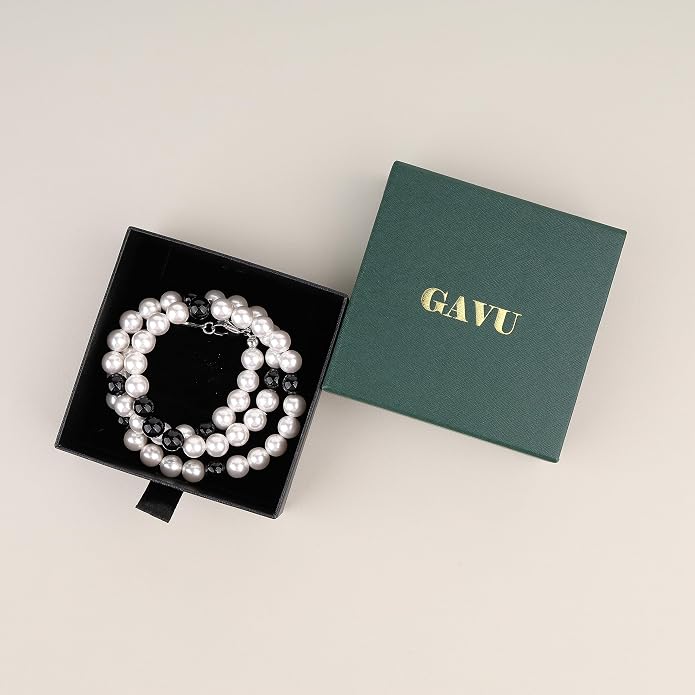 GAVU Men's Pearl Necklace, Pearl Jewelry Crystal Beaded Necklace for Men 20"/22"/24"/26"