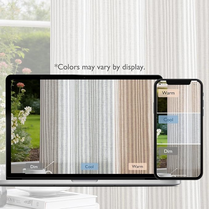 Vangao Linen Striped Curtains for Living Room Bedroom Farmhouse Tickingstripe Light Filtering Window Curtains Printed Drapes Grommet Top 2 Panels Taupe Grey W50 x L63 Inch