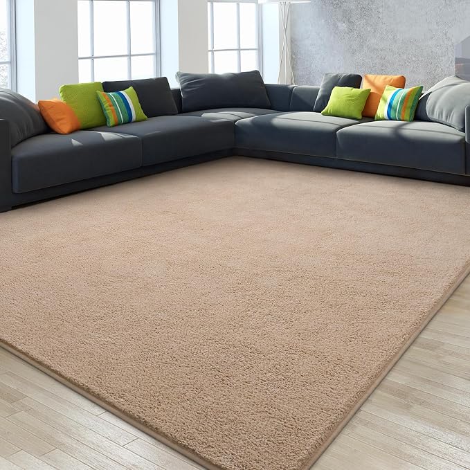 Gifeas Large Ultra Soft Modern Area Rugs for Living Room Bedroom, 6x9 Feet Beige Thickened Memory Foam Indoor Solid Minimalist Carpets, Non-Slip Comfy Rug for Boys Girls Nursery Room Home Decor