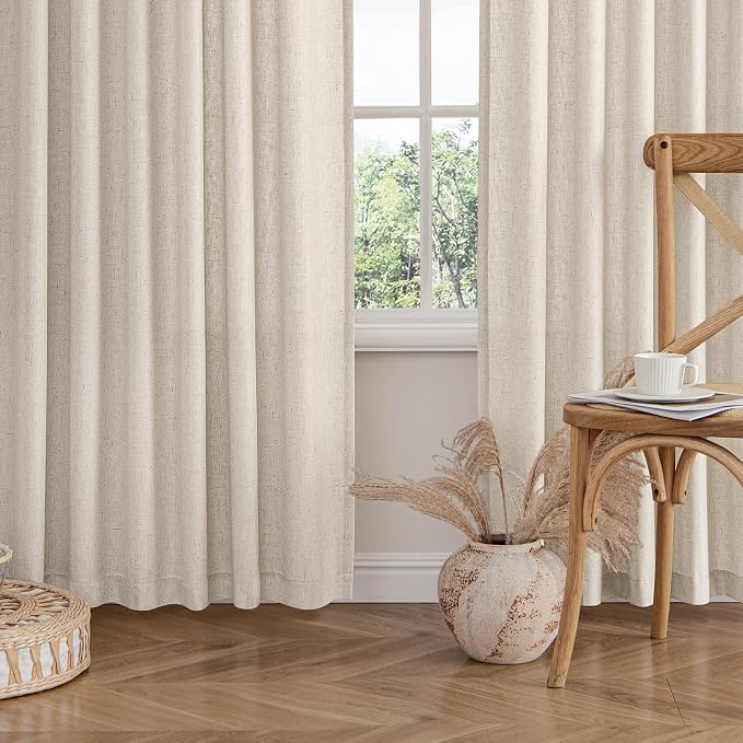 MIULEE Non-See-Through Privacy Linen Curtains 52W x 90L Inch Linen | 2 Panels, Light Filtering, Semi Sheer Window Curtains, Farmhouse Textured, Back Tab Drapes for Bedroom Living Room
