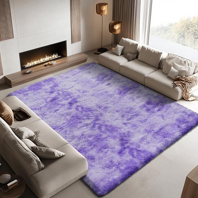 8x10 Area Rugs for Living Room Bedroom, Large Area Rug Shaggy Carpet Soft Plush Furry Bedside Rug, Rugs for Home Decor(8 x 10, Purple Starry)