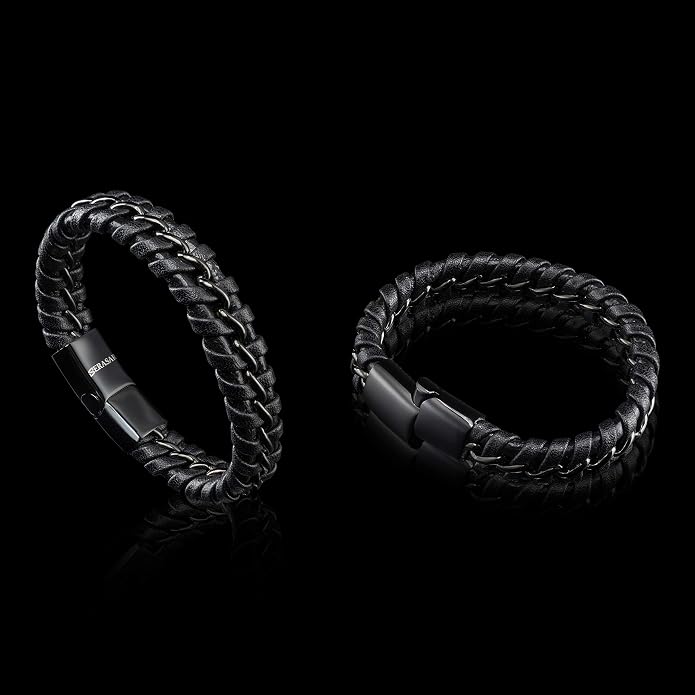SERASAR Premium Leather Bracelet Men | Stainless Steel Magnetic Clasp | Three Colors | Jewelry Box Included