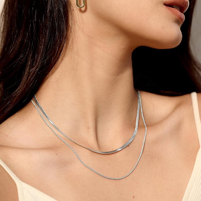 CHESKY 14K Gold/Silver Plated Snake Chain Necklace Herringbone Necklace Gold Choker Necklaces for Women Gifts Jewelry 1.5/3/5MM(W) 14"/16"(L) Mothers Day Gifts for Mom