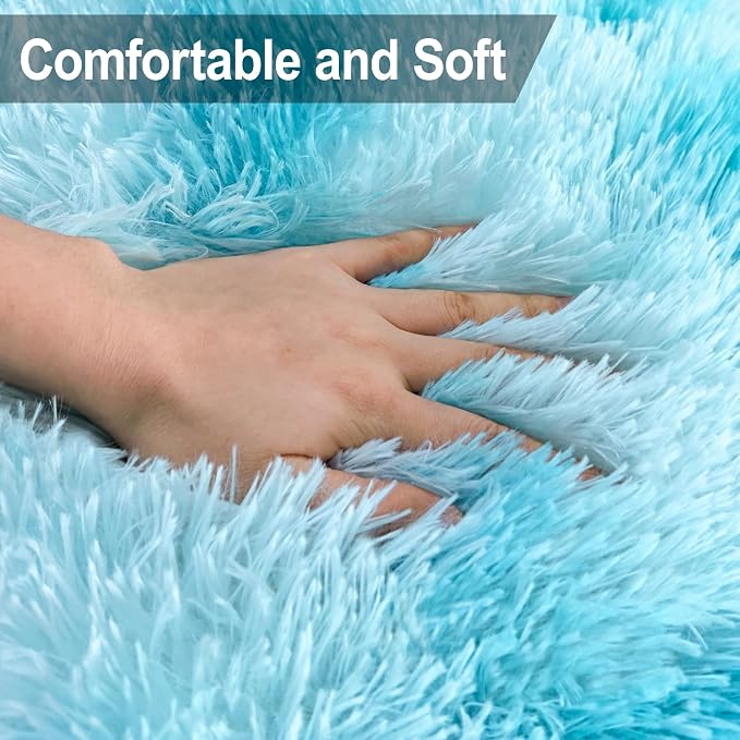 Light Blue Fluffy Rug for Bedroom Living Room, 3x10 ft Soft Sky Blue Bedroom Runner Rug for Bedside Kids Boys Room Hallway, Washable Fuzzy Kids Rugs Plush Shag Carpet for Nursery Dorm