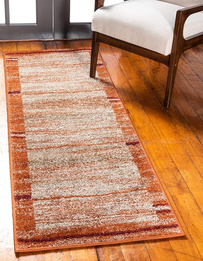 Unique Loom Autumn Collection Modern Contemporary Casual Abstract Area Rug (Beige/ Terracotta Rustic, 2 ft 6 in x 10 ft Runner)