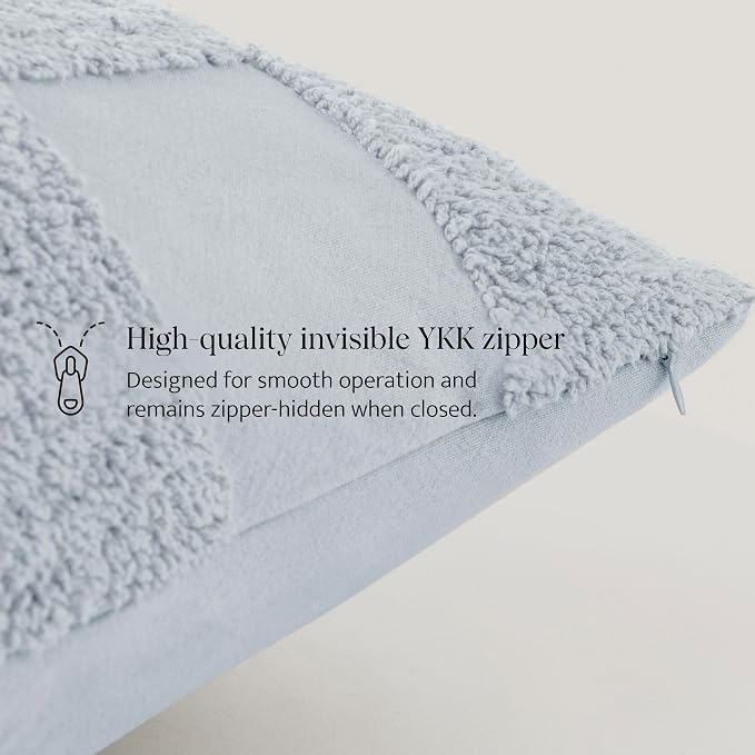 Double Stitch Checkered Throw Pillow Covers - 100% Cotton Set of 2 Tufted Boho Decorative Pillow Covers 20x20, Made in India, Square Cushion Case, Modern Home Decor for Couch, Sofa, Arctic Blue