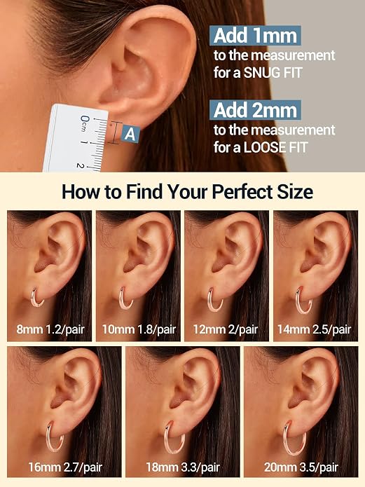 PROSTEEL Hoop Earrings for Women, Huggie Hoop with 925 Sterling Silver Post, 8/10/12/14/16/18/20mm Small Huggie Hoops, 14K Gold Plated/Silver/Black/Rose Gold Hypoallergenic Earrings Jewelry