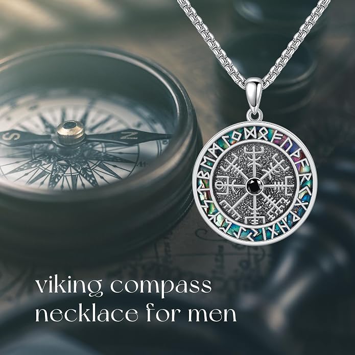 Compass Thor Hammer Necklace Sterling Silver Viking Compass Mjolnir Jewelry Gift for Men