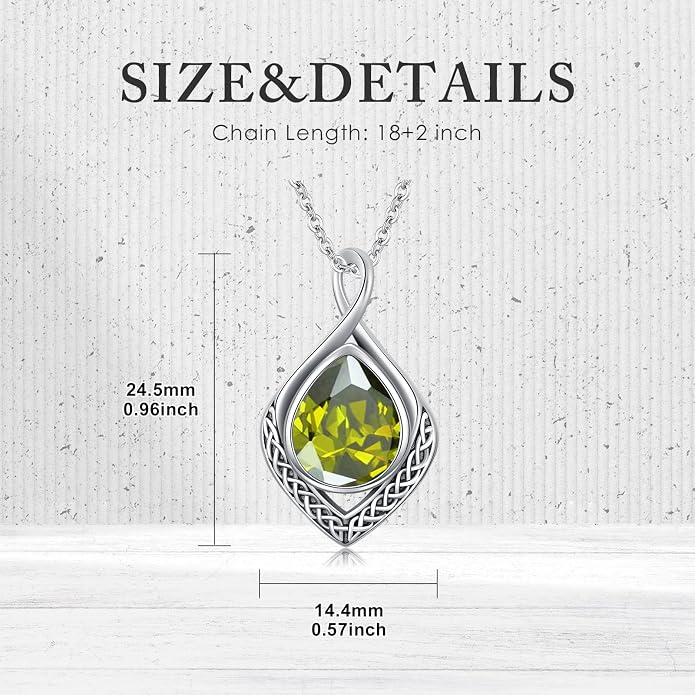 PELOVNY Celtic Knot Necklaces for Women 925 Sterling Silver Gemstone/Birthstone Teardrop Infinity Necklace Irish Celtic Pendant Jewelry Gifts for Mom Daughter Wife