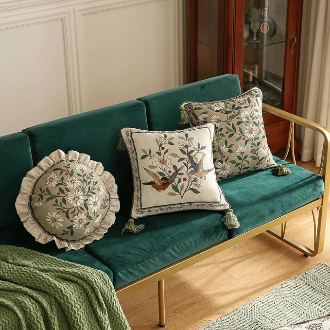 ISAENNE Designer Elegant Linen Throw Pillow Cover,Set of 4-Brune Set | French Cottage Pillow Cover,Concealed Zipper,Floral Pattern,Sofas,Bedroom,Living Room,Lounge Chairs,All Season Home Decor