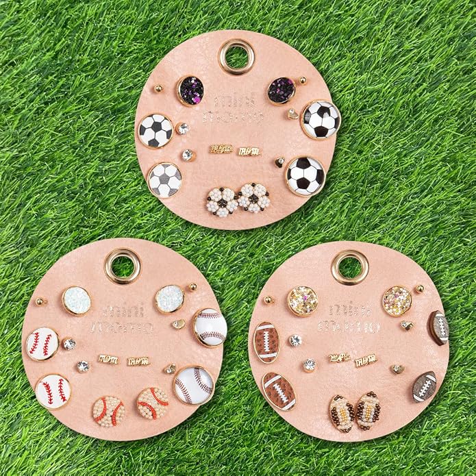 Sports Earring Set for Women Multi Pairs Assorted Multipack - Stud Earrings Jewelry Gift for Sports Mom Football, Baseball, Basketball, Soccer Team