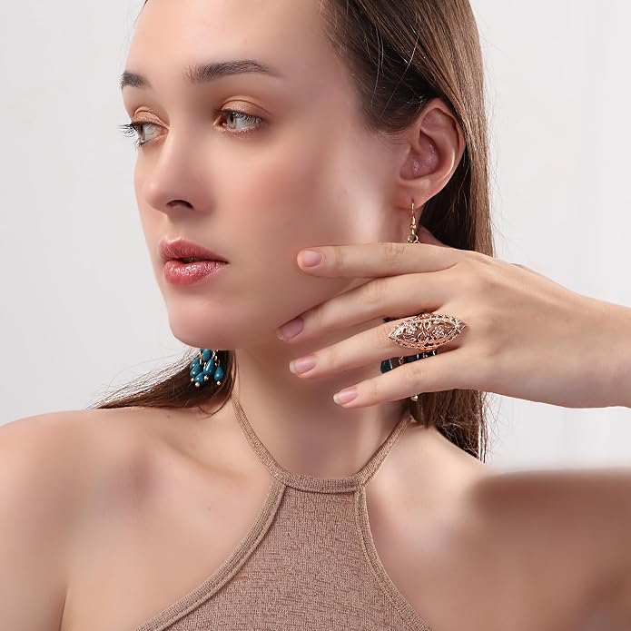 Rings for Women Summer Boho Rings Filigree Flower Ring Chunky Gold Ring Full Finger Rings Wide Band Womens Rings for Cocktail Party Birthday Gifts Statement Rings for Women
