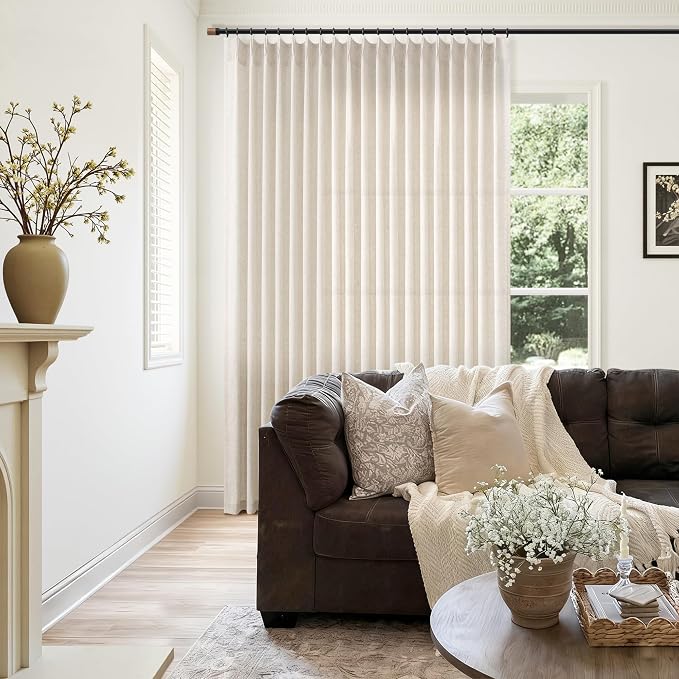 Natural Extra Wide Pinch Pleat Linen Curtains 108 Inches Long for Bedroom Dining Room Semi Sheer Linen Boho Farmhouse Neutral Window Curtains 108 Inch Length for Living Room Nursery 100x108 1 Panel