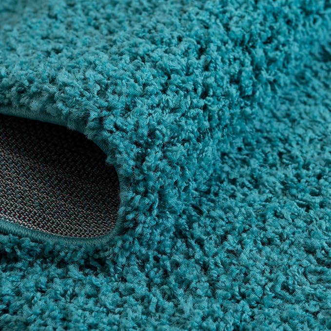Unique Loom Solid Shag Collection Area Rug (5' 3" x 8' Oval, Deep Aqua Blue)