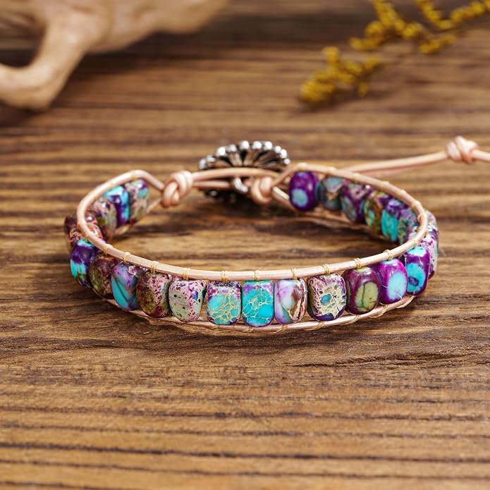 Plumiss Women Boho Handmade Natural Stone Crystal Leather Bead Wrap Bracelets Collection