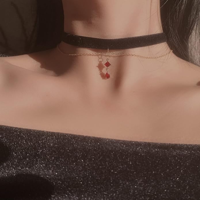 MOMOCAT Black Velvet Red Pendant Choker Necklace for Women Gothic Lace Chokers Necklace Witch Bride Vampire Accessories Aesthetic kawaii Jewelry for Women Teen Girls