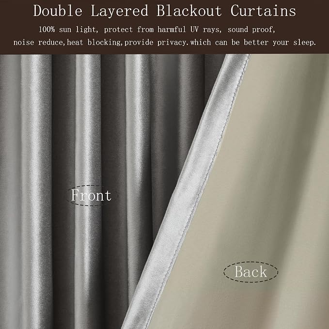 100% Full Blackout Silver Grey Velvet Curtains 102 inch Long for Living Room,Set of 2 Panels Liner Rod Pocket Back Tab Thermal Window Curtains Room Darkening Heavy Decorative Drapes for Bedroom