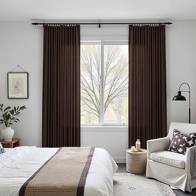 Aersas Coffee Brown Linen Pinch Pleated Curtains 96 Inch Length 2 Panels Set for Living Room Boho Country Light Filtering Pleat Curtain Back Tab Dining Room Bedroom Window Drapes 40x96 Reddish Brown