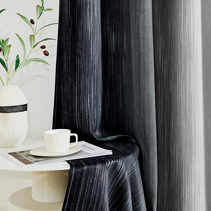 MIULEE Black and Greyish White Ombre Blackout Curtains, Full Room Darkening Thermal Insulated 72 Inches Long Drapes for Bedroom/Living Room Grommet Window Treatments Modern 52Wx72L, Set of 2