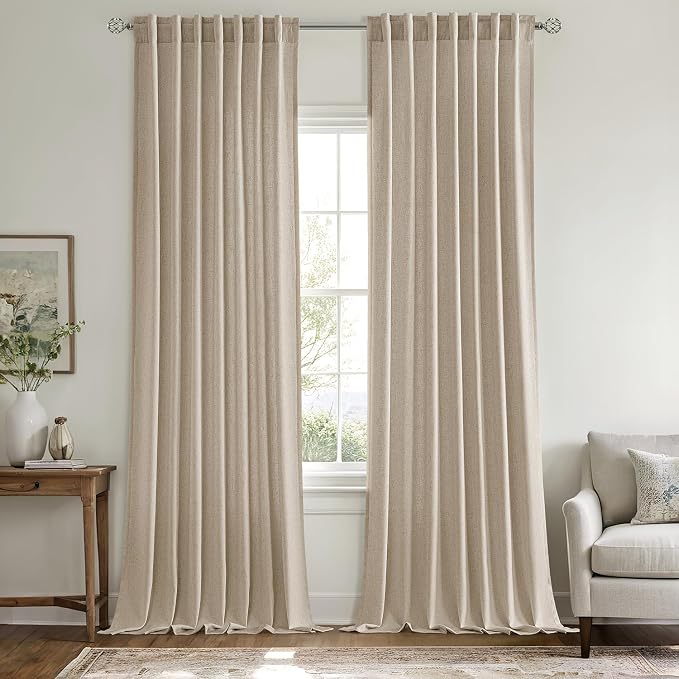 MIULEE Non-See-Through Privacy Linen Curtains 52W x 90L Inch Taupe | 2 Panels, Light Filtering, Semi Sheer Window Curtains, Farmhouse Textured, Back Tab Drapes for Bedroom Living Room