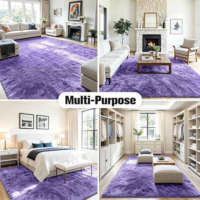 8x10 Area Rug for Living Room, Ultra Soft Fluffy Purple Rugs for Bedroom, Non Slip Large Shag Carpet, Fuzzy Plush Nursery Rug, Thick Washable Indoor Floor Carpets for Kids Office Dorm Home Decor