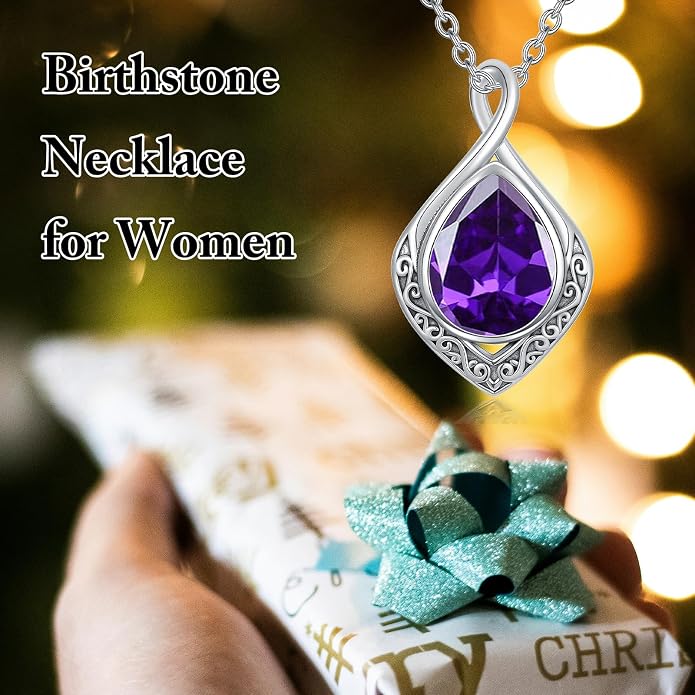 PELOVNY Celtic Knot Necklaces for Women 925 Sterling Silver Gemstone/Birthstone Teardrop Infinity Necklace Irish Celtic Pendant Jewelry Gifts for Mom Daughter Wife