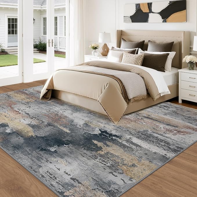 RELEANY Washable Area Rugs 5'x7' Non-Slip Modern Abstract Soft for Living Room Entryway Bedroom Kitchen, Print Pattern, Charcoal Brown
