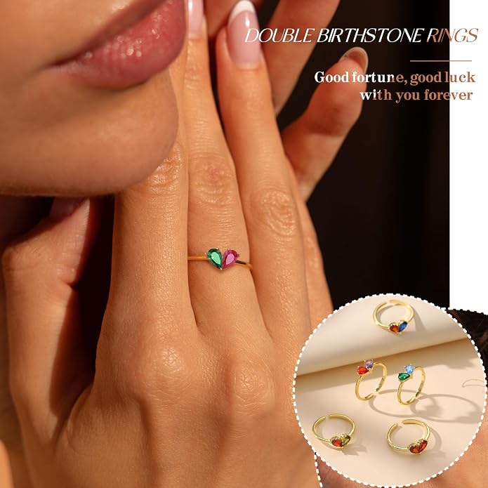 Birthstone Rings for Women, Non Tarnish Gold Rings 2026 Graduation Gifts Birthday Gift Trendy Teen Girl Stuff Dainty 14K Plated Adjustable CZ Stacking Promise Ring Anniversary Jewelry for Friend Sister Girlfriend Daughter