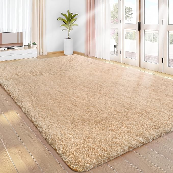 Sour Lemon Area Rugs 9x12 Living Room Bedroom, Large Fluffy Shag Beige | Shaggy Carpet, Soft Plush Furry Bedside Rugs,Anti Slip, Washable Area Modern Rugs Floor Mat for Kids Girls Boys Living Room