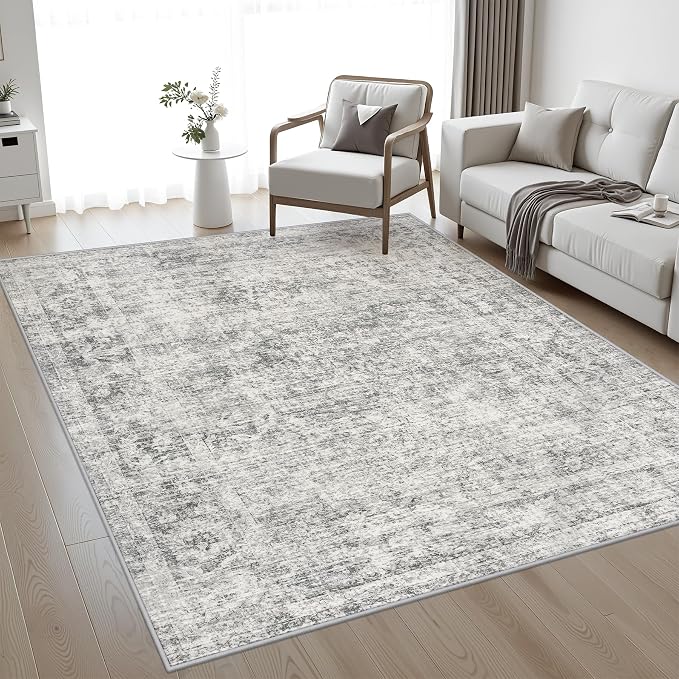 5x8 Area Rug Living Room Rug: Washable Modern Abstract Soft Thin Rug Indoor Floor No Slip Carpet for Bedroom Dining Room Farmhouse Nursery Home Office - Retro Black Grey