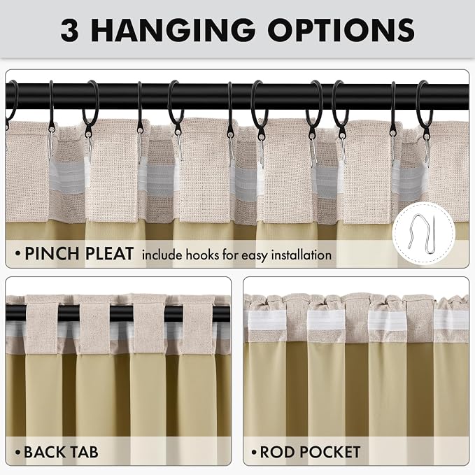 MIULEE 100% Blackout Linen Curtains 42 x 84 Inch Natural 2 Panels | Thermal Insulated, Room Darkening Drapes for Bedroom Living Room, Back Tab Rod Pocket Pinch Pleated, Solid Luxury Decor