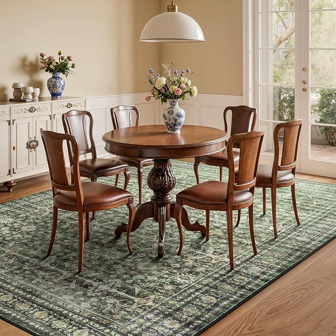 Lofus 5x8 Area Rug for Living Room,Green Washable Area Rugs with Non-Slip Backing,Soft Boho Carpets for Bedroom Dining Room Home Office Indoor Nursery