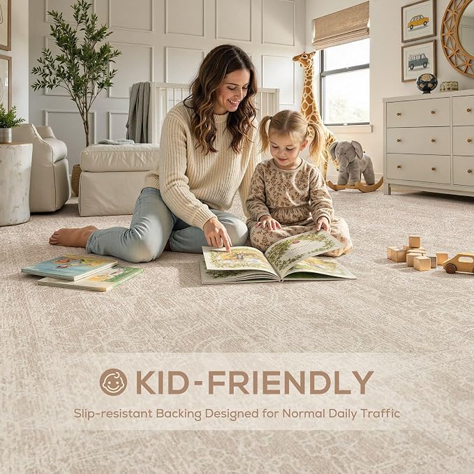 Nakagishi 5X7 Area Rugs Living Room: Washable Large Vintage Rug Neutral Non-Slip Soft Stain Resistant Indoor Carpet for Bedroom Nursery Dining Room Office Playroom