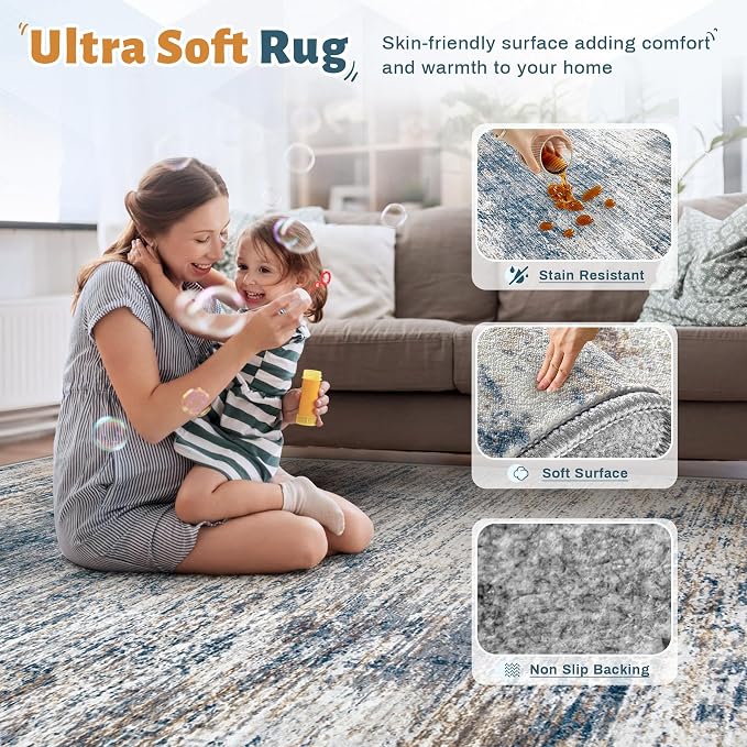 XLUEZ 10x12 Area Rug for Living Room, Washable Modern Abstract Large Area Rug Neutral Soft Non Slip Kids Rug Stain Resistant Indoor Carpet for Bedroom Dining Room Playroom Office(BeigeGrey, 10'x12')