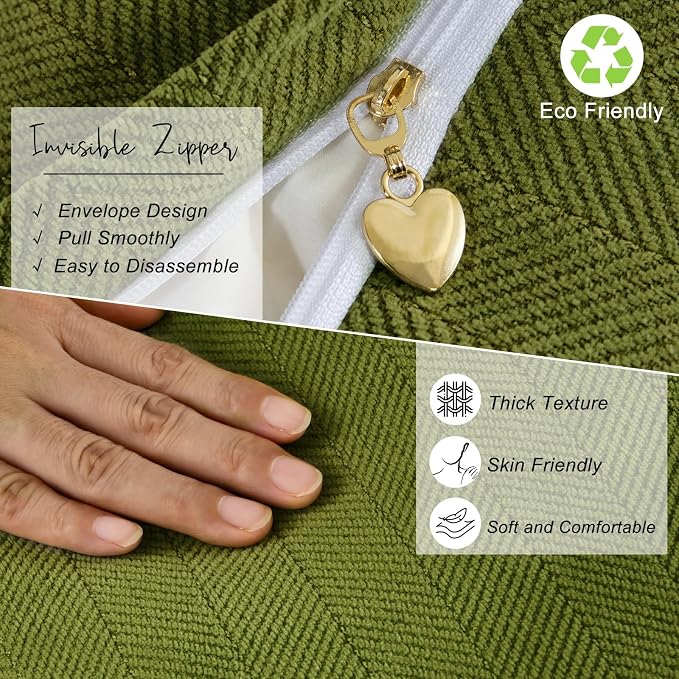 ZWJD Olive Green Pillow Covers 18x18 Set of 2 Chenille Throw Pillow Covers with Elegant Design Soft and Luxurious Decorative Throw Pillows for Couch, Bed, and Home Decor