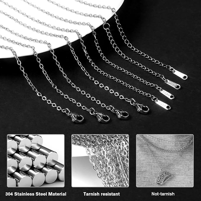 Cadikez 24PCS Stainless Steel Cable Chain Necklace Bulk, 2mm 18inch Stainless Steel Finished Flat Cable Link Chains for Necklace Jewelry Making