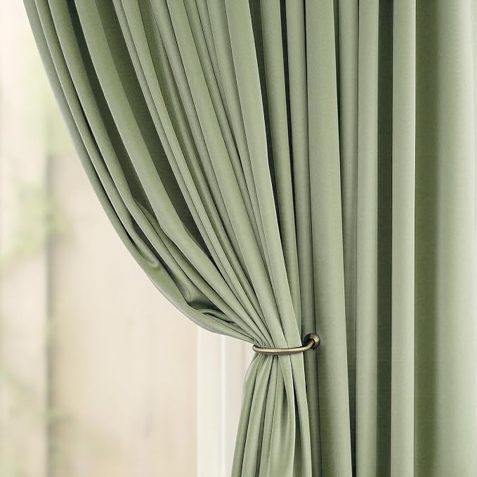 Sage Green Boho Velvet Curtains 90 Inches Long for Living Dining Room Divider Super Soft Textured Heritage Plush Mid Century Modern Farmhouse Drapes for Nursery Kids Bedroom Vintage Victorian 2 Panels