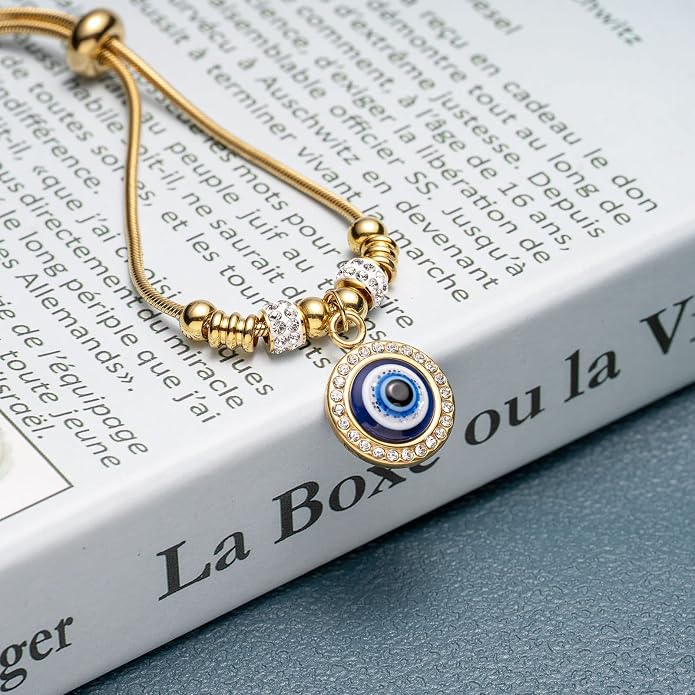 Evil Eye Bracelets 18k Gold Plated Adjustable ojo Bracelet Gold Evil Eye Bracelet for Protection, The Evil Eye Silver Bracelet Gifts for Women and Men