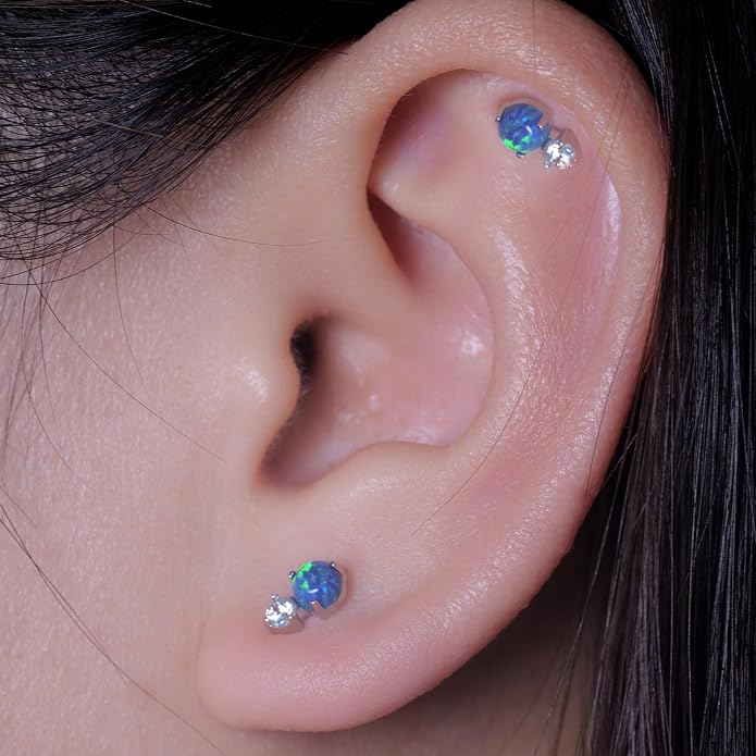Limerencia 2Pcs 18g Titanium Internally Threaded Tragus Piercing Jewelry Nose Studs Flat Back Earrings Labret, Lip, Helix, Cartilage, Conch, Medusa Piercing for Women Men Sensitive Ears