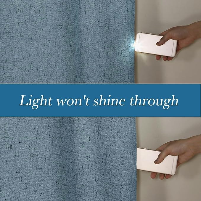 H.VERSAILTEX Linen Blackout Curtains Durable Thick Textured Linen Look 100% Blackout Patio Door Curtain Anti Rust Grommet Extra Wide Sliding Door Curtain Panel, W100 x L108 inch - Stone Blue