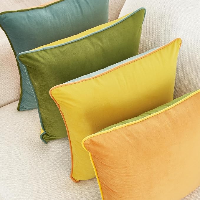 MONDAY MOOSE Decorative Throw Pillow Covers Cushion Cases, Set of 4 Soft Velvet Modern Double-Sided Designs, Mix and Match for Home Decor, Pillow Inserts Not Included (20x20 inch, Yellow/Green)