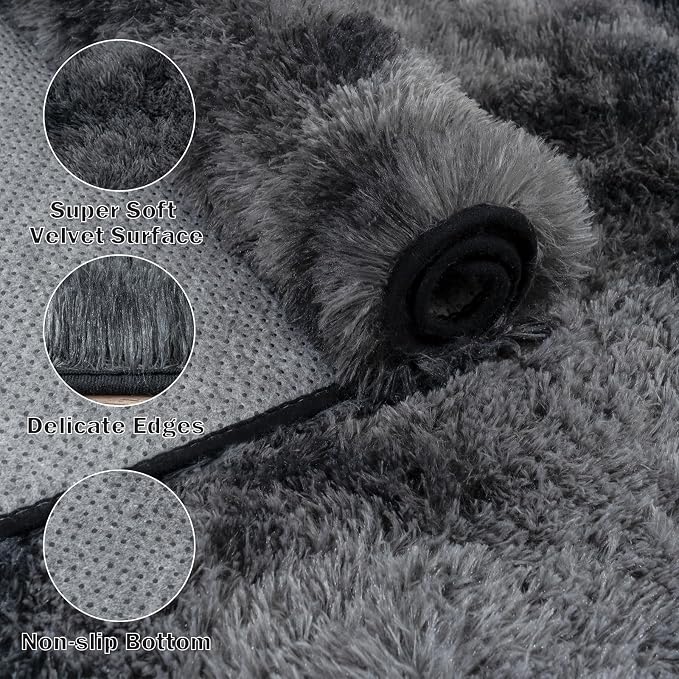 Large Area Rugs for Living Room Bedroom 5x7 Black Grey Shag Rugs | Ultra Soft Fluffy Shaggy Plush Fuzzy Modern Indoor Throw Floor Carpet for Kids Girls Boys Dorm Nursery Home Decor Aesthetic