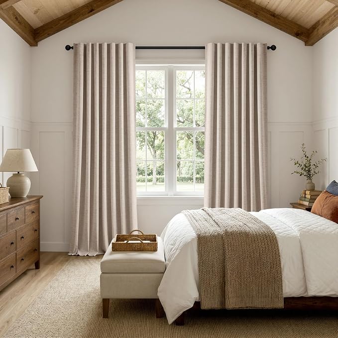 MIULEE 100% Blackout Linen Curtains for Bedroom 42 x 96 Inch Beige 2 Panels | Thermal Insulated, Room Darkening Drapes for Living Room, Back Tab Rod Pocket Pinch Pleated, Solid Luxury Decor