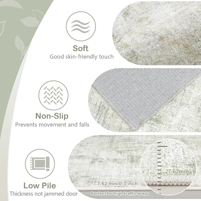 Area Rugs 6x9 Living Room: Washable Rug Modern Abstract Large Rugs Soft Non Slip Neutral Rug Indoor Carpet for Bedroom Kitchen Dining Room Nursery Home Office Rugs(Green Brown,6'x9')
