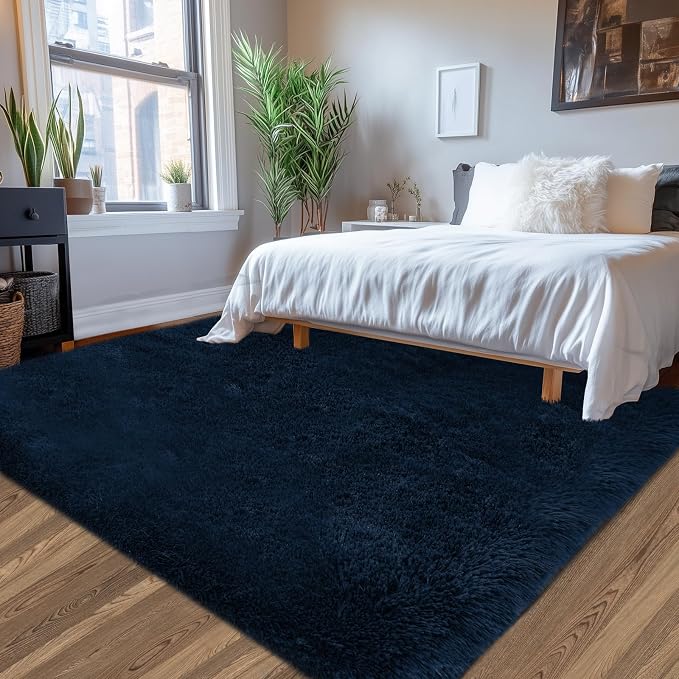 Fluffy Area Rug for Living Room 6x9: Navy Blue Shag Rugs for Bedroom- 6x9 Feet Fluffy Rugs for Living Room Navy- Shag Rugs Soft Plush Indoor Carpets for Bedroom, Nursery (Navy Blue, 6x9)