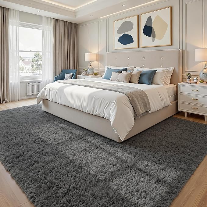 9x12 Area Rugs for Living Room: Ultra Soft Fluffy Shag Grey Rugs for Bedroom, Non-Slip Large Fuzzy Plush Rug Indoor Floor Carpet for Nursery Kids Boys Girls Room, Dorms, Playroom, Modern Home Decor