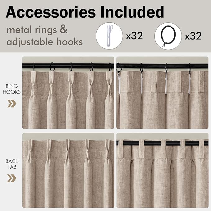 MIULEE 4 Panels Set Pinch Pleated Linen Curtains 84 Inches Long for Living Room Bedroom, Thick Linen Textured Memory Trained Drapes Pleat Back Tab Light Filtering Taupe Window Curtains with Hooks