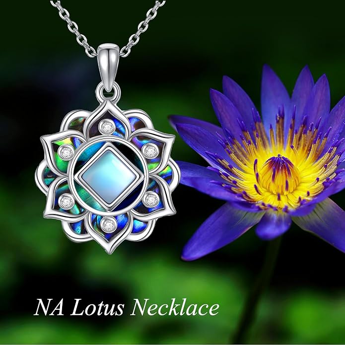 ONEFINITY Lotus Necklace 925 Sterling Silver Moonstone Pendant Necklace Yoga Lotus Jewelry for Women