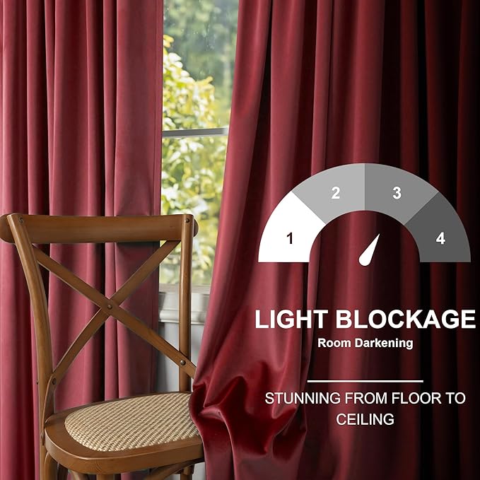 Christmas Red Velvet Curtains 84 Inch Length 2 Panels Back Tab Pocket Victorian Vintage Luxury Living Room Darkening Thermal Insulated Decorative Long Drape for Bedroom Holiday Xmas Gift Burgundy Wine
