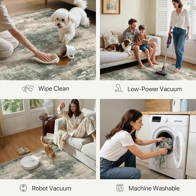 GENIMO Runner Rug Non Slip 2x6, Washable Rug Runner for Hallways Kitchen, Abstract Modern Kitchen Rugs, Low Pile Lightweight Carpet Runners for Entryway, Bedroom, Laundry, Sage Green Sand